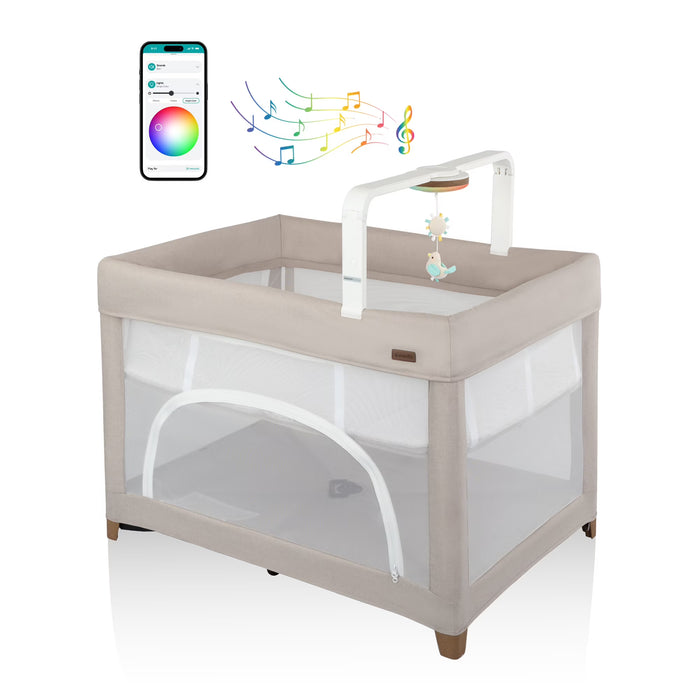 Evenflo Eris One-Hand Playard with Bassinet, Coastal Coffee