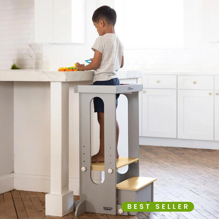 Shop Little Partners Learn ‘N Fold Learning Tower, Silver Drop/Natural at GoodBuy Gear