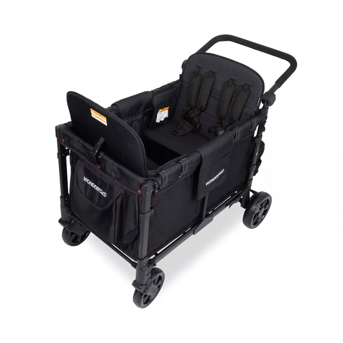 Wonderfold W4 Elite Stroller Wagon, 2025, Black with Red Stitching