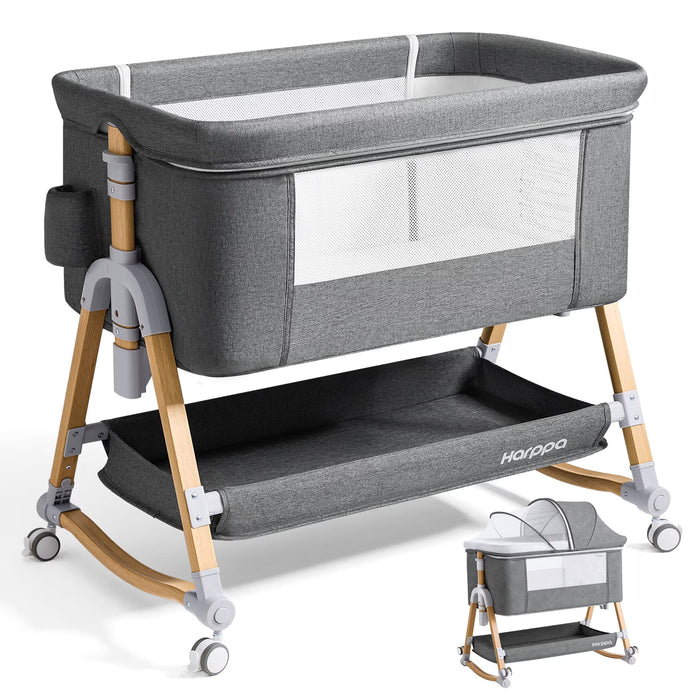 HARPPA 3-in-1 Baby Bassinet Bedside Sleeper, Dark Grey/Wood