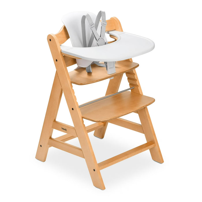 Hauck Alpha+ Adjustable Wooden High Chair Set, Natural, White Set, Without Cushion