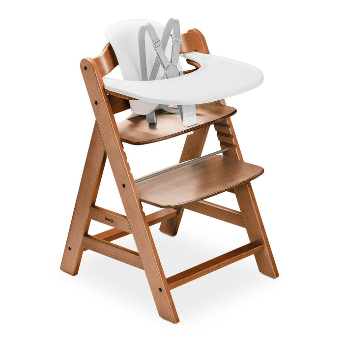 Hauck Alpha+ Adjustable Wooden High Chair Set, Walnut, White Set, Without Cushion