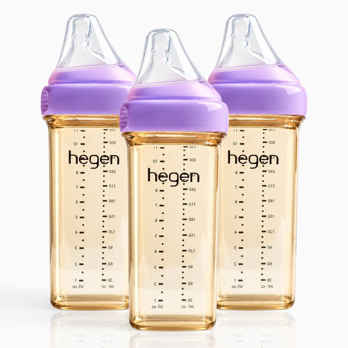 Hegen PPSU Anti-Colic Baby Bottle Set, 6 Months Plus, 11oz, Purple, 3-Pack