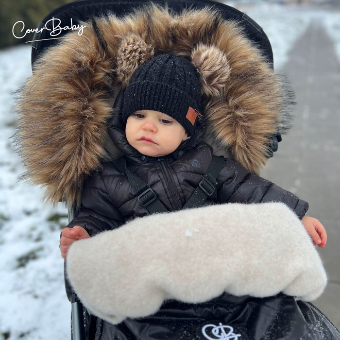 Shop Cover Baby Organic Premium Beige Wool Adjustable Footmuff, Pastel Navy at GoodBuy Gear
