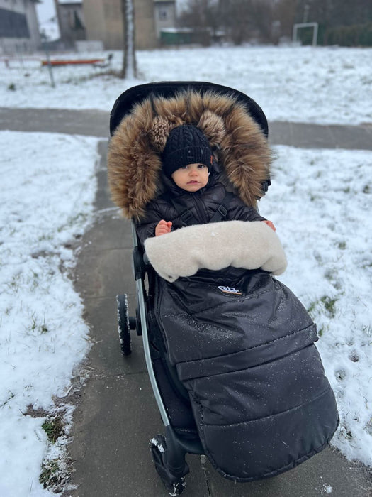 Shop Cover Baby Organic Premium Beige Wool Adjustable Footmuff, Pastel Navy at GoodBuy Gear