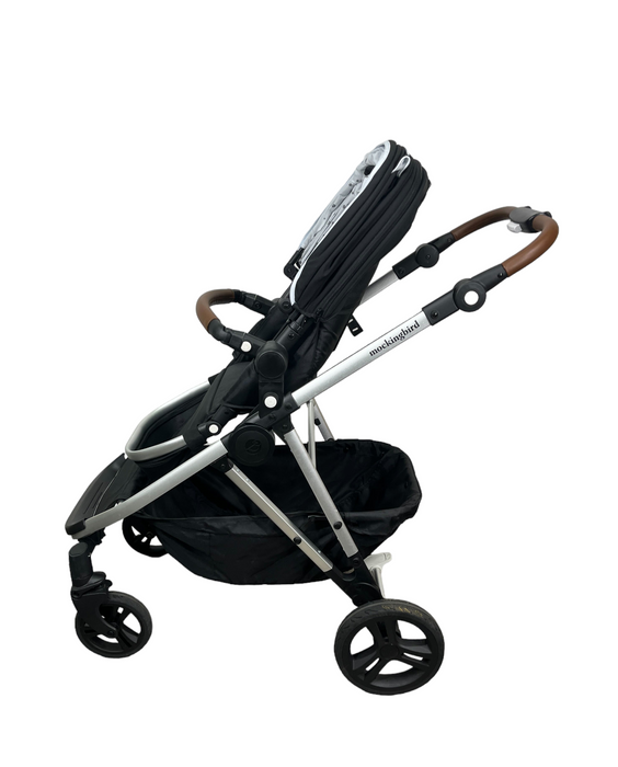 Mockingbird Single to Double Stroller, 2022, Black, Watercolor Drops, Silver with Penny Leather