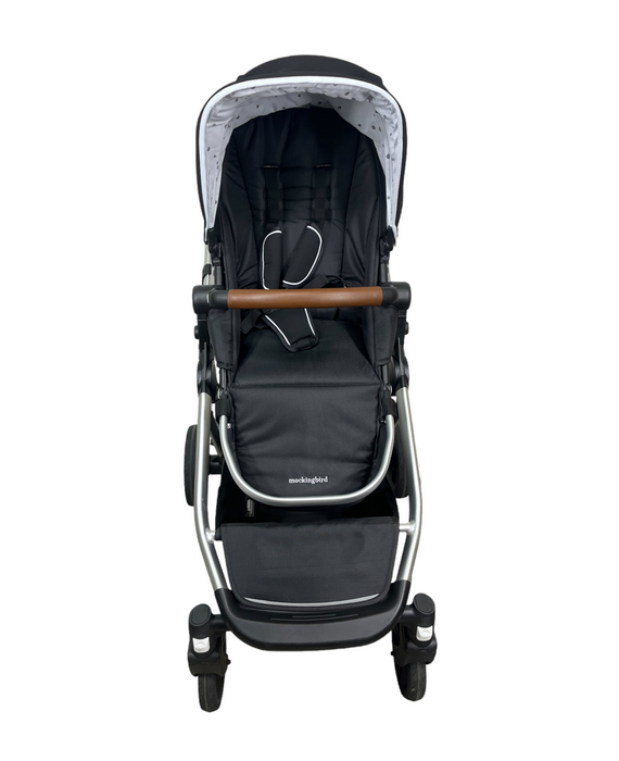 Mockingbird Single to Double Stroller, 2022, Black, Watercolor Drops, Silver with Penny Leather