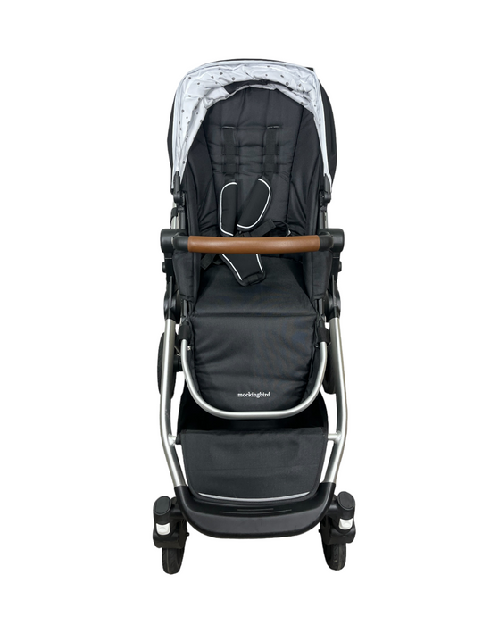 Mockingbird Single to Double Stroller, 2022, Black, Watercolor Drops, Silver with Penny Leather