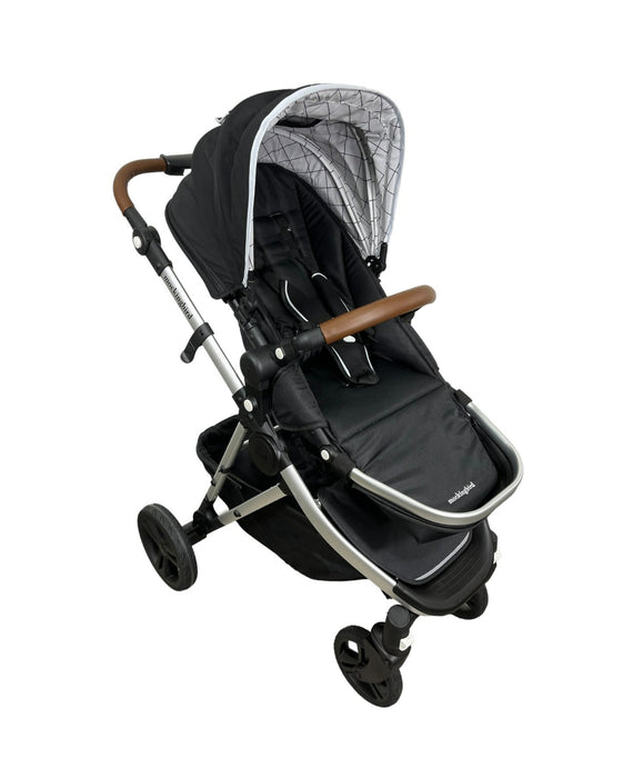 Mockingbird Single Stroller, 2023, Black, Windowpane, Silver With Penny Leather