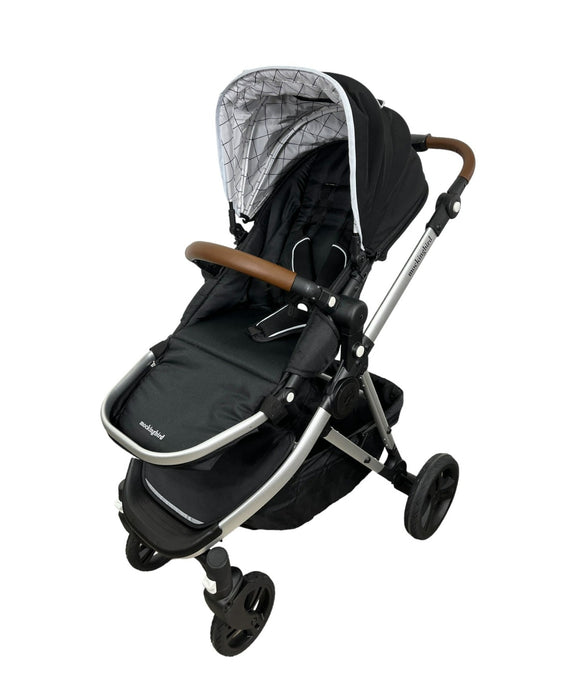 Mockingbird Single Stroller, 2023, Black, Windowpane, Silver With Penny Leather