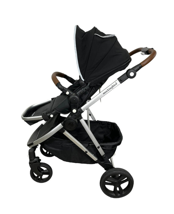 Mockingbird Single Stroller, 2023, Black, Windowpane, Silver With Penny Leather