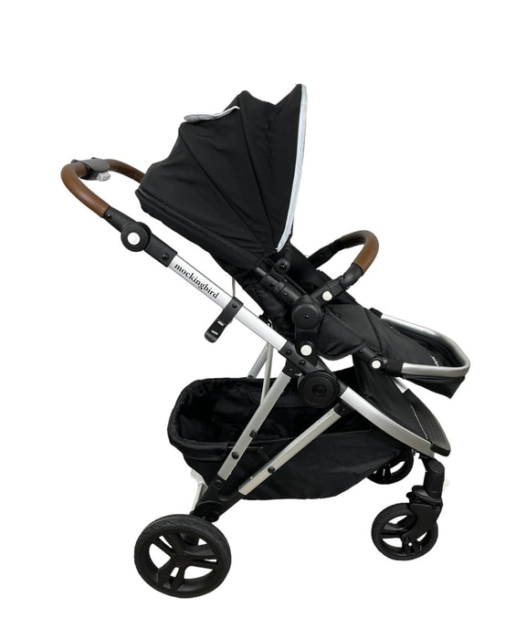 Mockingbird Single Stroller, 2023, Black, Windowpane, Silver With Penny Leather