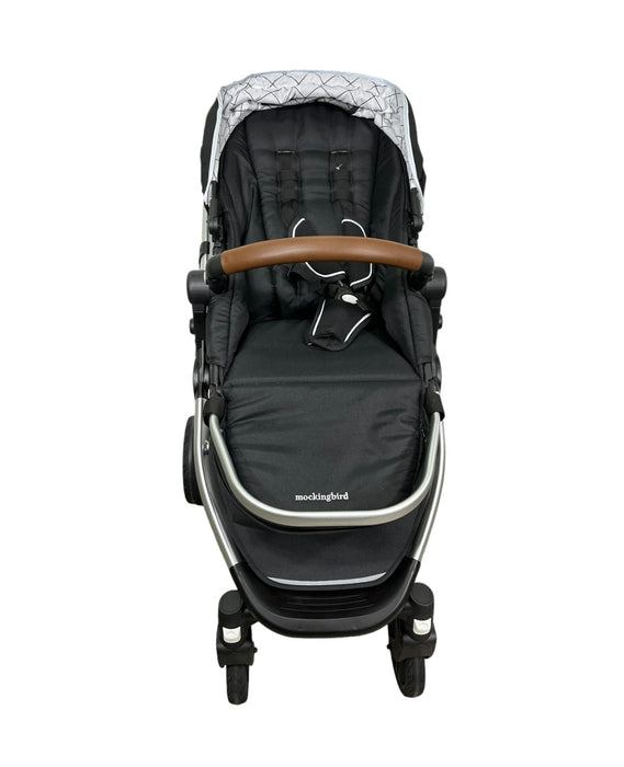 Mockingbird Single Stroller, 2023, Black, Windowpane, Silver With Penny Leather