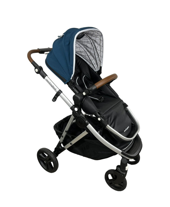 Mockingbird Single Stroller, 2023, Sky, Windowpane, Silver with Penny Leather