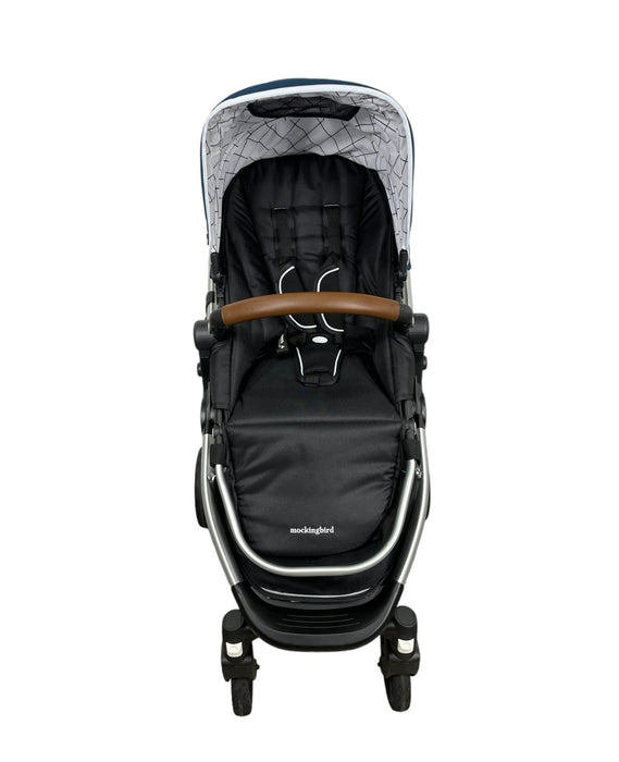 Mockingbird Single Stroller, 2023, Sky, Windowpane, Silver with Penny Leather