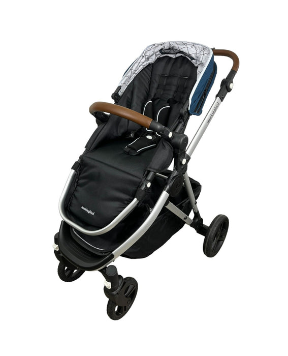 Mockingbird Single Stroller, 2023, Sky, Windowpane, Silver with Penny Leather