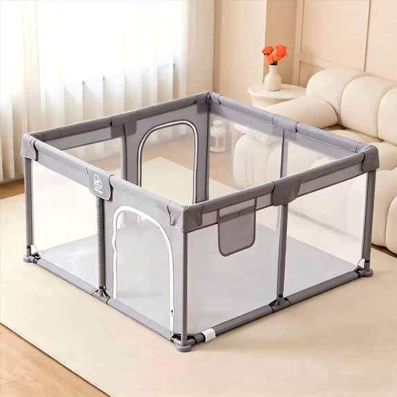 Joypony 4-in-1 Baby Playpen with Mat, Light Grey