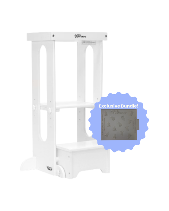 Little Partners Explore 'N Store Learning Tower with Limited Edition Silicone Mat, Soft White