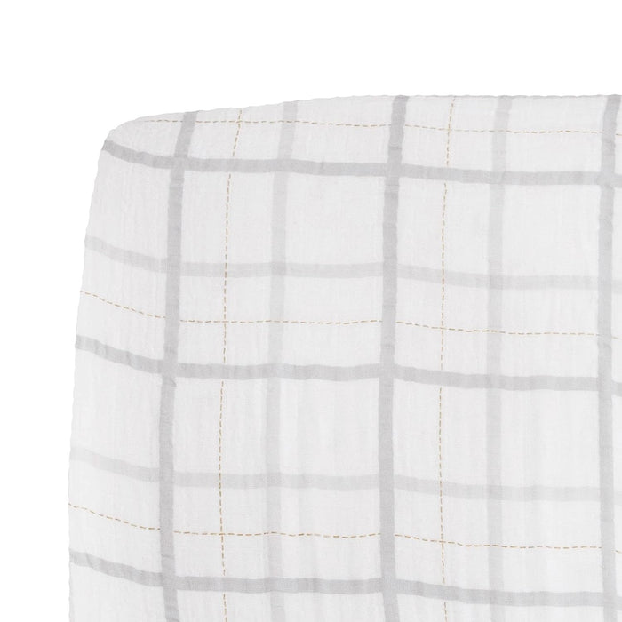 Little Unicorn Cotton Muslin Fitted Crib Sheet, Grey Plaid