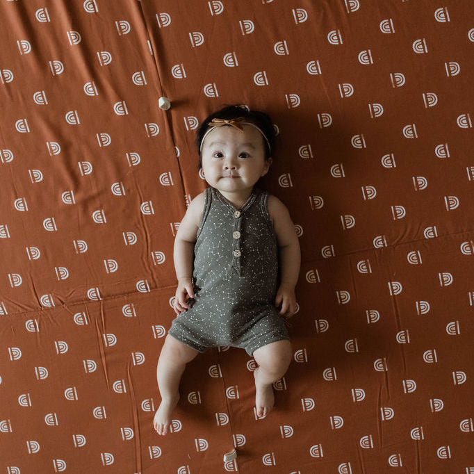 Toki Mats Padded Play Mat Cover, Rainbow Stamp in Rust Cover