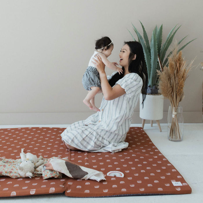 Toki Mats Padded Play Mat Cover, Rainbow Stamp in Rust Cover