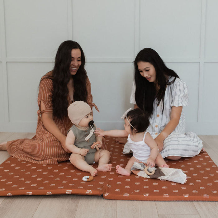 Toki Mats Padded Play Mat Cover, Rainbow Stamp in Rust Cover