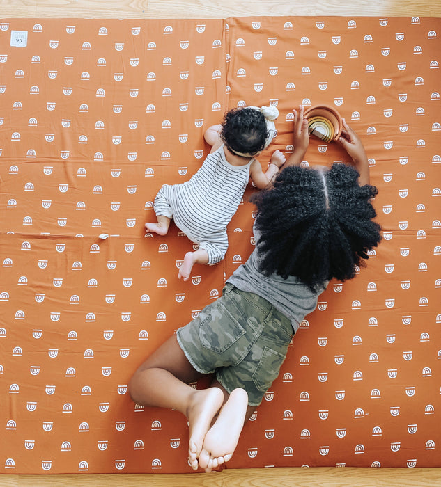 Toki Mats Padded Play Mat Cover, Rainbow Stamp in Rust Cover