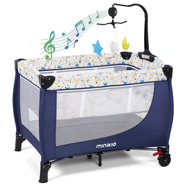 Shop Minikid Nursery Center Playard with Bassinet, Blue at GoodBuy Gear