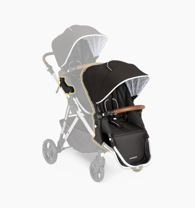 mockingbird single-to-double stroller - black canopy Mockingbird 2nd Seat Kit with Extendable Canopy, 2021, Black, Windowpane,  Silver with Penny Leather