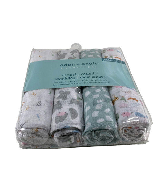 Aden + Anais Essentials Muslin Swaddle, 4pk, Alphabet Animals