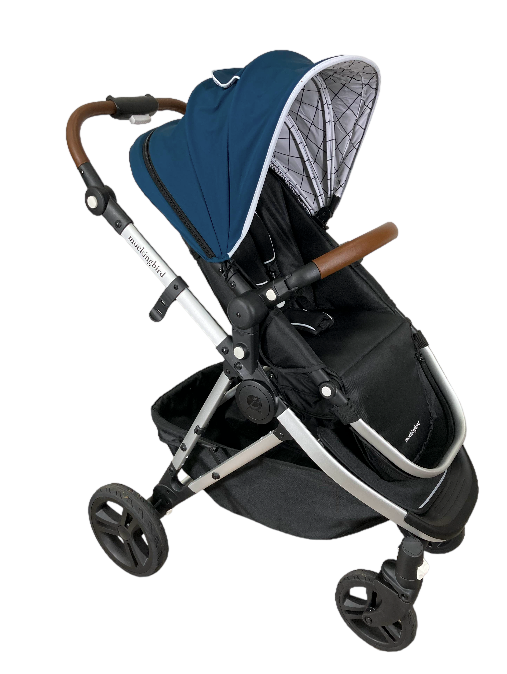 Mockingbird Single Stroller, 2023, Sea, Windowpane, Silver With Penny Leather