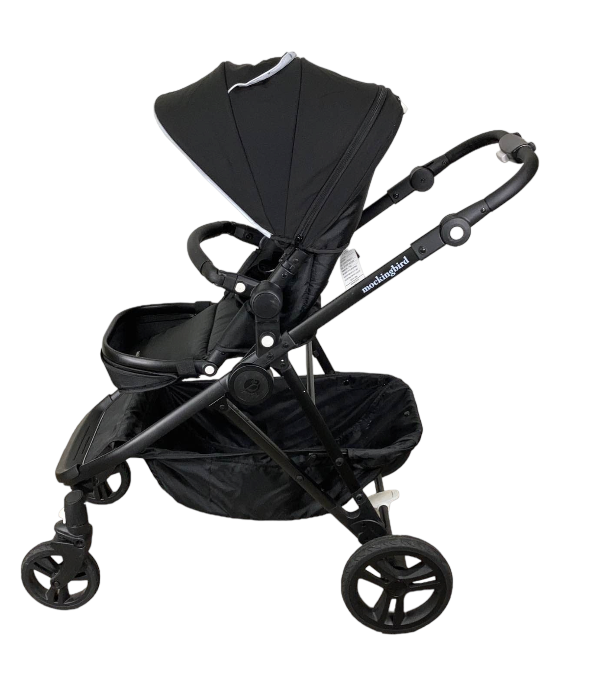 Mockingbird Single to Double Stroller, 2022, Matte Black with Matte Black Leather, Watercolor Drops, Black