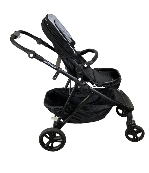 Mockingbird Single to Double Stroller, 2022, Matte Black with Matte Black Leather, Watercolor Drops, Black