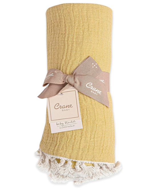 Crane Baby 6 Layer Muslin Blanket, Ochre