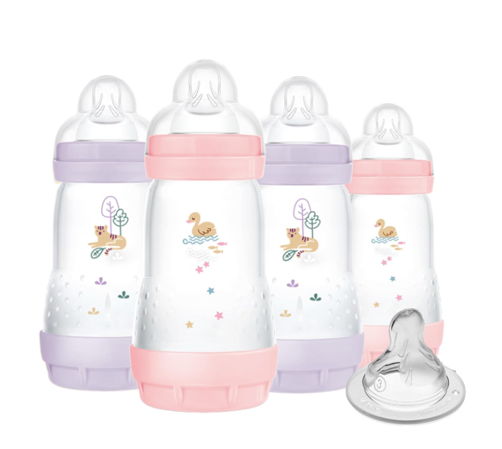 MAM Easy Start Anti-Colic Bottle, 9oz, 4 Pack, Iris/Fairy Dust