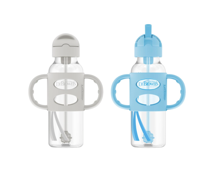 Dr. Brown's Milestones Sippy Straw Bottle, 2 Pack, Gray/Blue, Narrow, 8oz