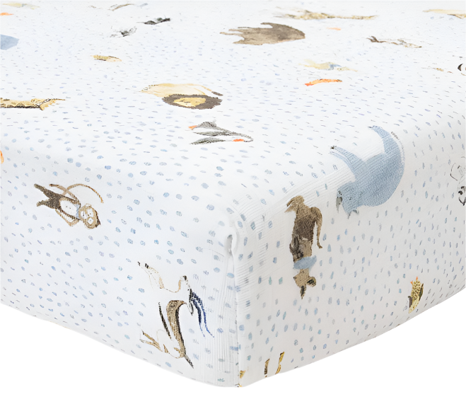 Little Unicorn Cotton Muslin Fitted Crib Sheet, Party Animals