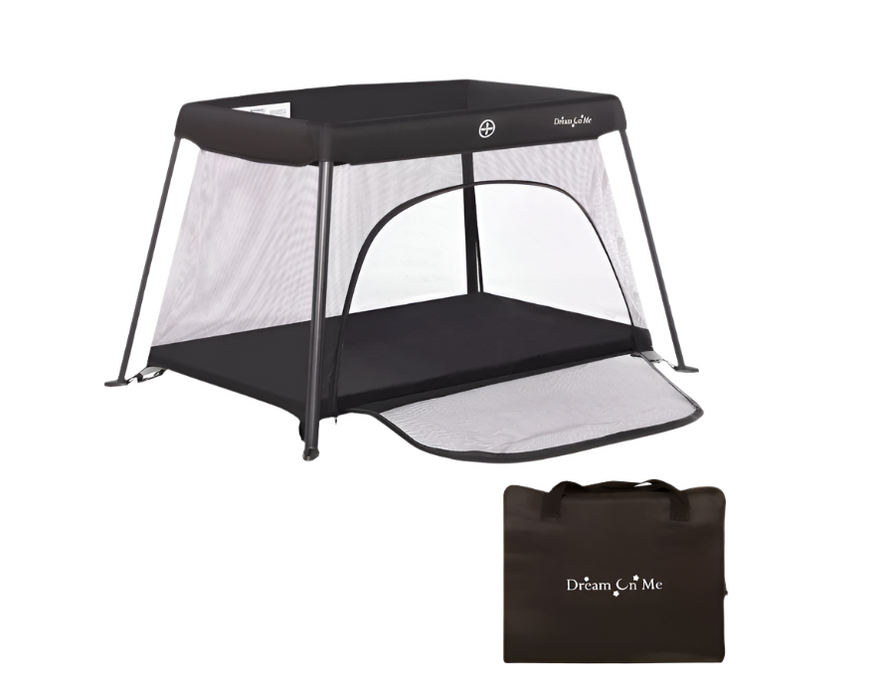 Dream On Me Travel Light Playard, Black, w/ Mesh Zipper Door