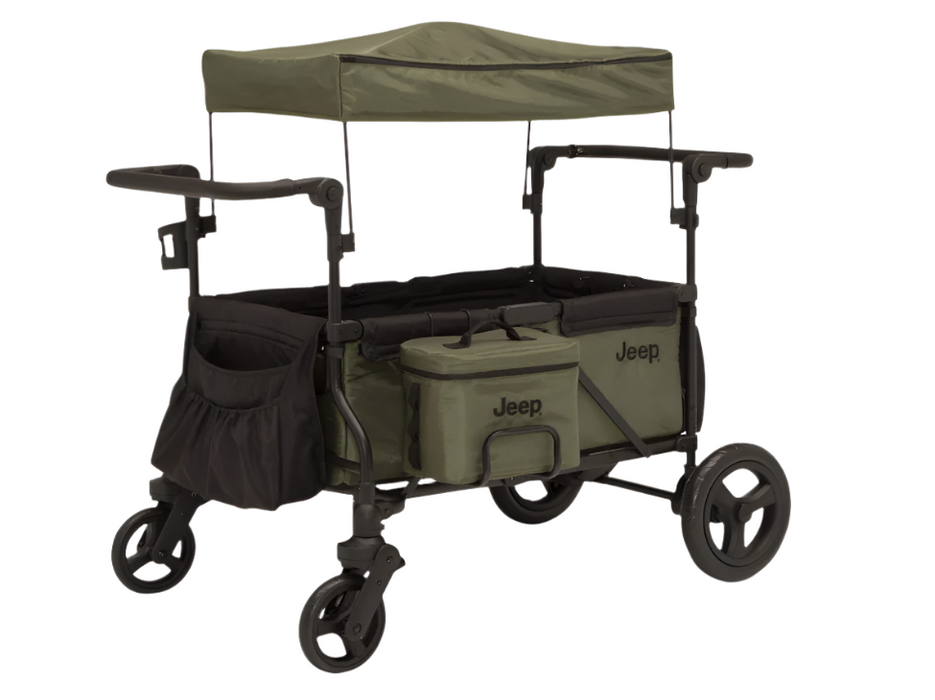 Delta Children Jeep Deluxe Wrangler Wagon Stroller with Cooler Bag and Parent Organizer, 2 Seater, Green