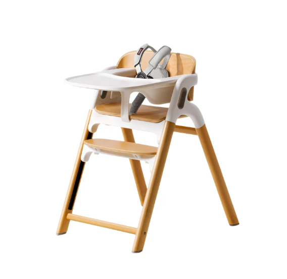 Momcozy DinerPal Wooden High Chair, Natural Wood, with Cushion