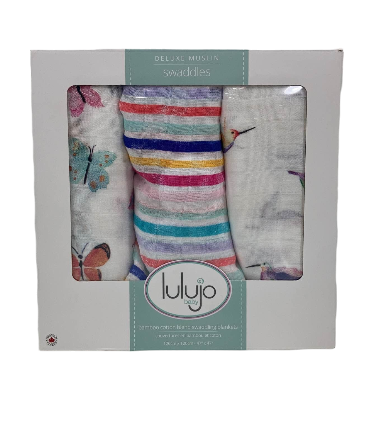 Lulujo Muslin Swaddle Blankets, 3 Pack, Garden Friends