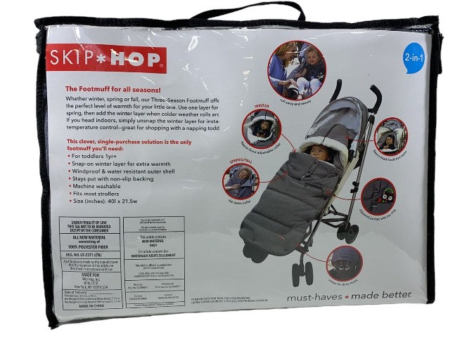 Skip Hop Stroll And Go Three-Season Footmuff For Toddler, Heather Gray