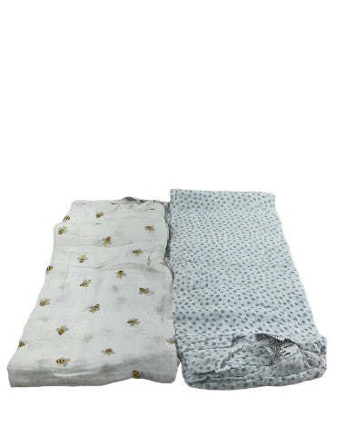 Lulujo Muslin Swaddle Blankets 2 Pack, Bees and Blue Dots