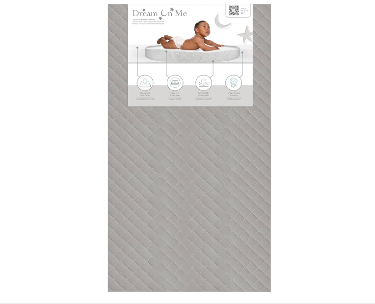Dream On Me Asheville 4 Inch Firm Fiber Crib and Toddler Mattress, Grey