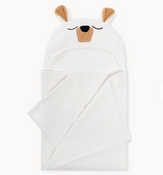 White baby blanket with bear ears and face on a white background
