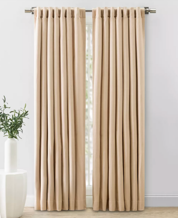 Ricardo Trading Herringbone Lined Rod Pocket With Back Tabs Panel, 48"x96", Oatmeal