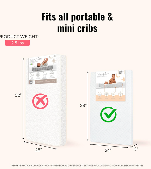 Dream On Me Portable/Mini Crib Mattress, Model 24/White