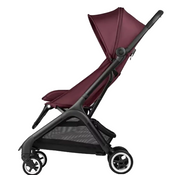 Maroon stroller with black frame on a white background