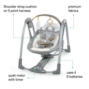 Baby swing with features highlighted on a white background