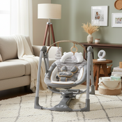 Ingenuity Every Season Swing 'n Go Portable Swing, Bella Teddy in living room